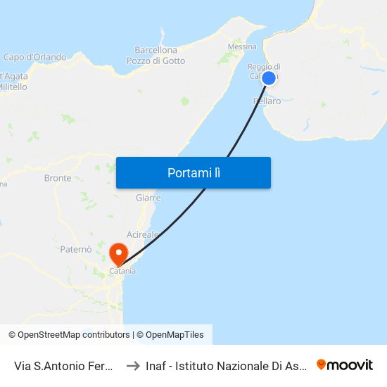 Via S.Antonio  Fermata 1 to Inaf - Istituto Nazionale Di Astrofisica map