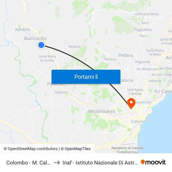 Colombo - M. Calvario to Inaf - Istituto Nazionale Di Astrofisica map