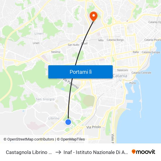Castagnola Librino Sud (3) to Inaf - Istituto Nazionale Di Astrofisica map