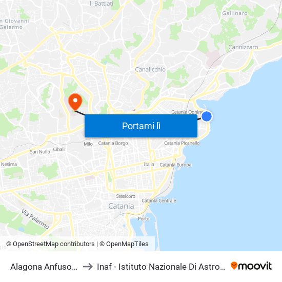 Alagona Anfuso Est to Inaf - Istituto Nazionale Di Astrofisica map