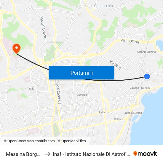 Messina Borgetti to Inaf - Istituto Nazionale Di Astrofisica map