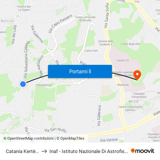 Catania Kertèsz to Inaf - Istituto Nazionale Di Astrofisica map