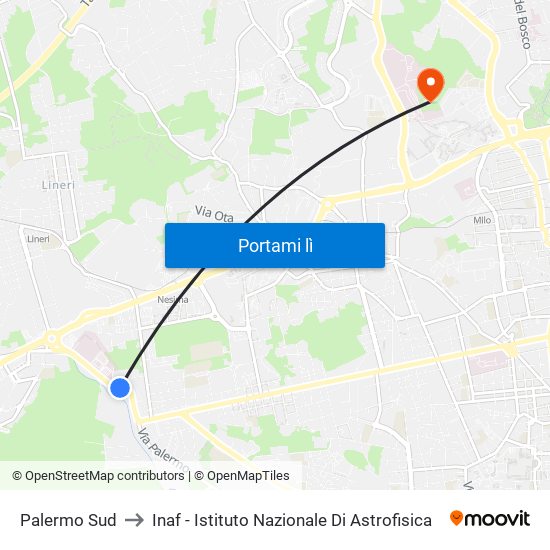 Palermo Sud to Inaf - Istituto Nazionale Di Astrofisica map