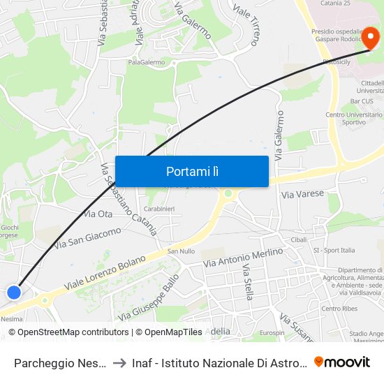 Parcheggio Nesima to Inaf - Istituto Nazionale Di Astrofisica map