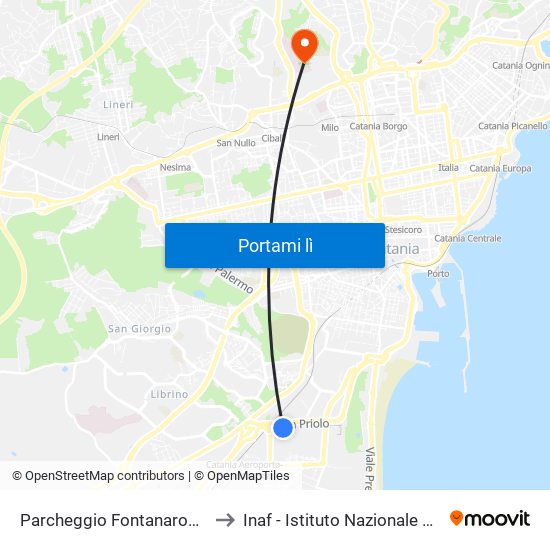 Parcheggio Fontanarossa Stazione to Inaf - Istituto Nazionale Di Astrofisica map