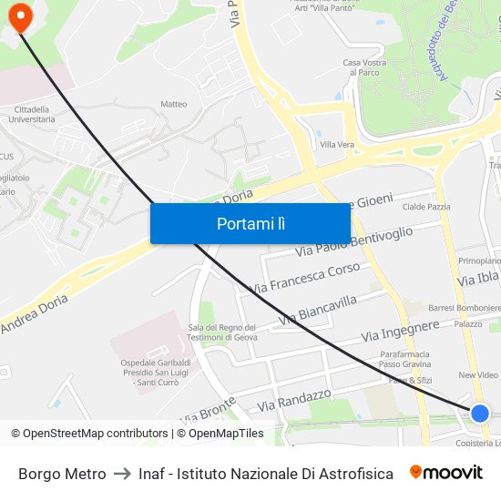 Borgo Metro to Inaf - Istituto Nazionale Di Astrofisica map