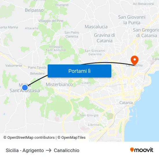 Sicilia - Agrigento to Canalicchio map