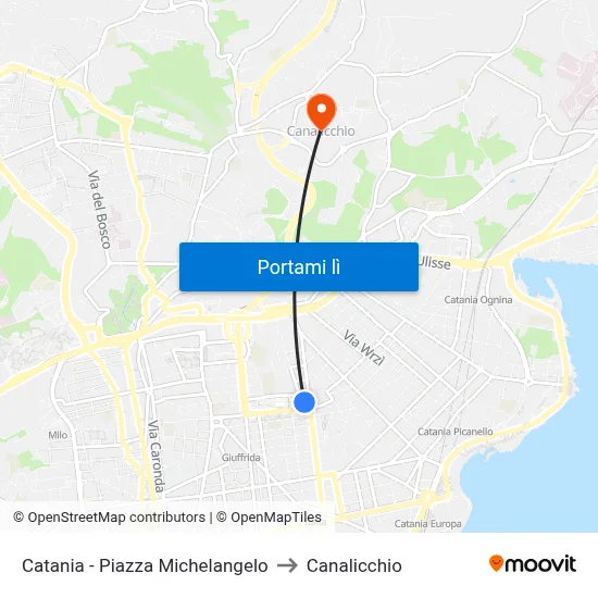 Catania - Piazza Michelangelo to Canalicchio map