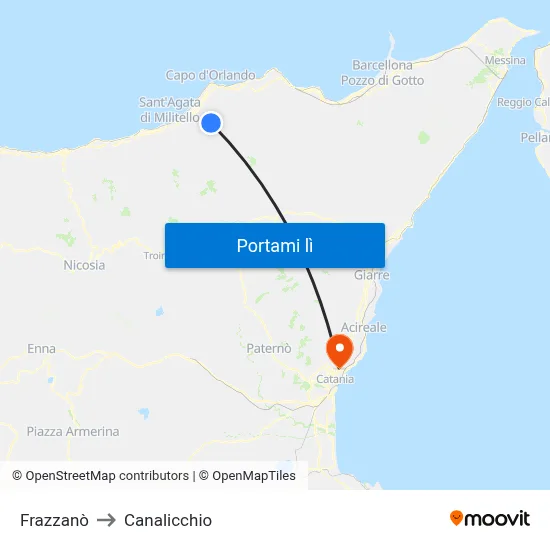 Frazzanò to Canalicchio map