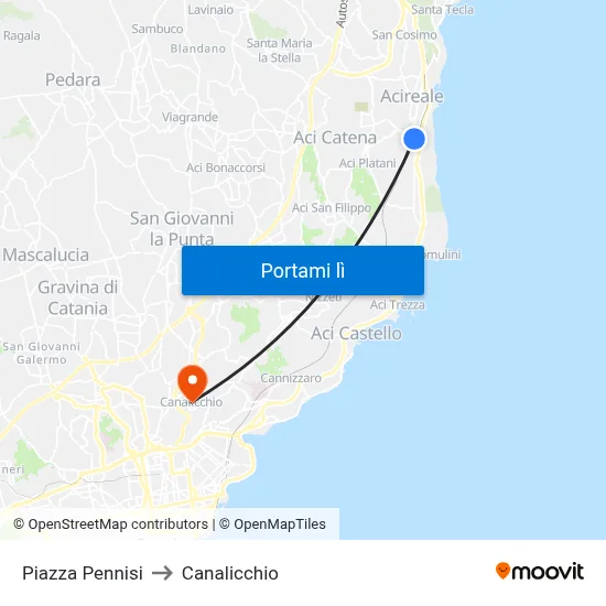 Piazza Pennisi to Canalicchio map