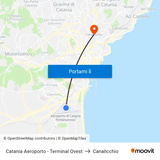 Catania Aeroporto - Terminal Ovest to Canalicchio map