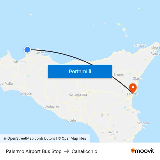 Palermo Airport Bus Stop to Canalicchio map