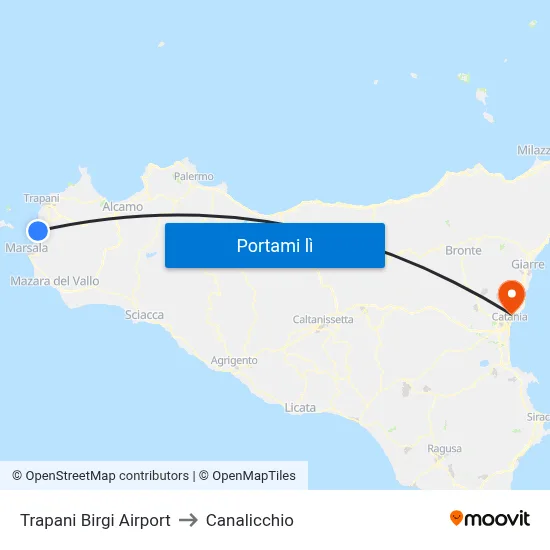 Trapani Birgi Airport to Canalicchio map