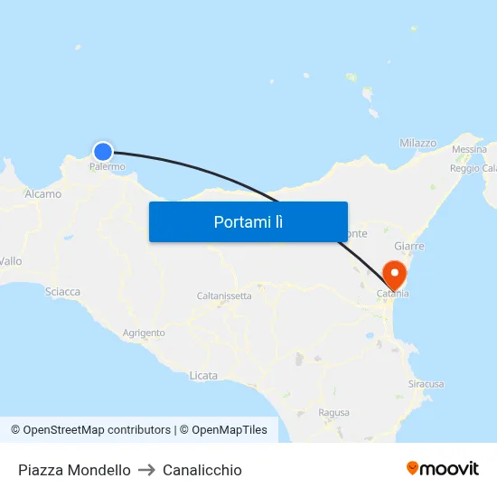 Piazza Mondello to Canalicchio map