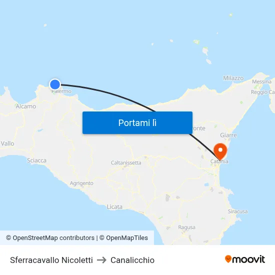 Sferracavallo Nicoletti to Canalicchio map