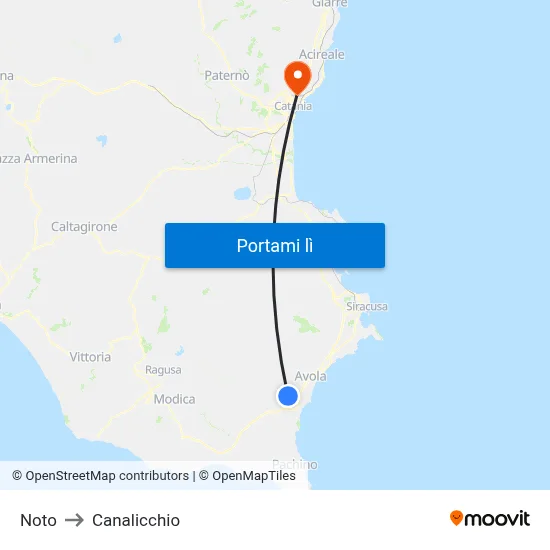 Noto to Canalicchio map