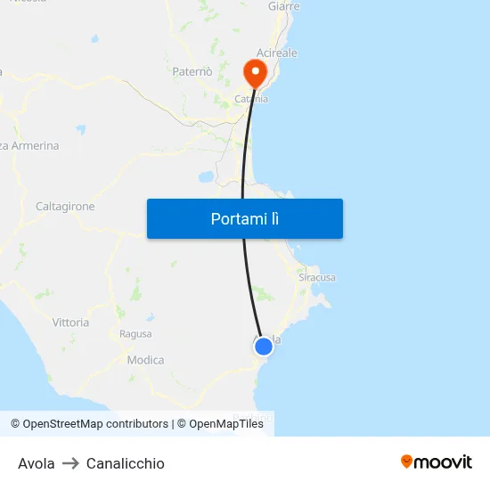 Avola to Canalicchio map