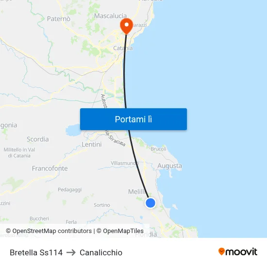 Bretella Ss114 to Canalicchio map