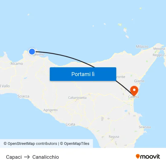 Capaci to Canalicchio map