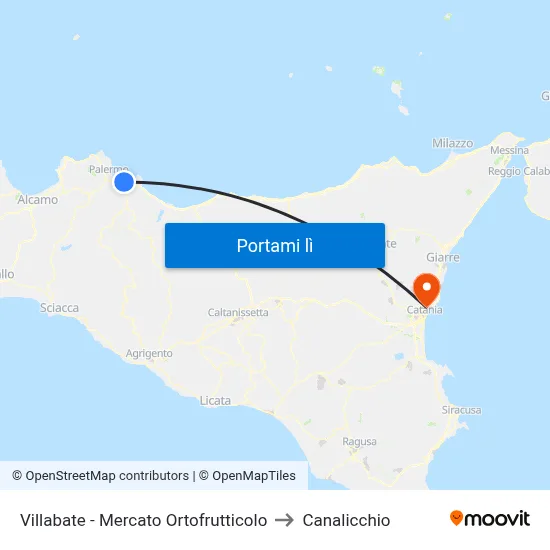 Villabate - Mercato Ortofrutticolo to Canalicchio map
