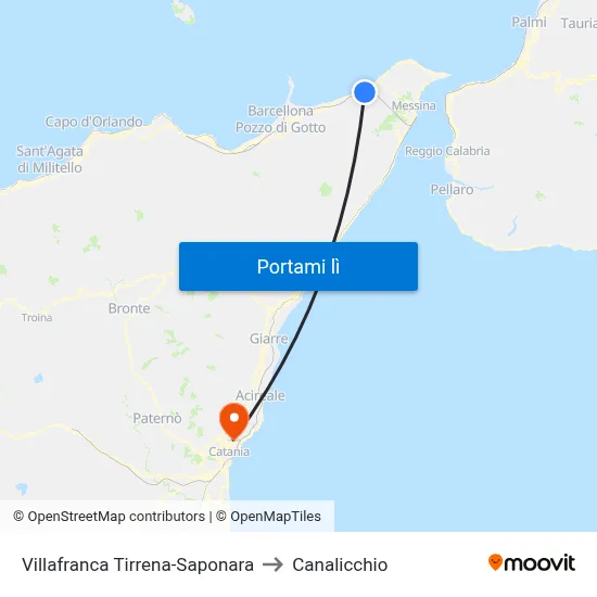 Villafranca Tirrena-Saponara to Canalicchio map