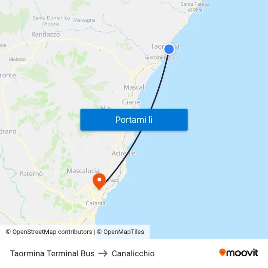 Taormina Terminal Bus to Canalicchio map