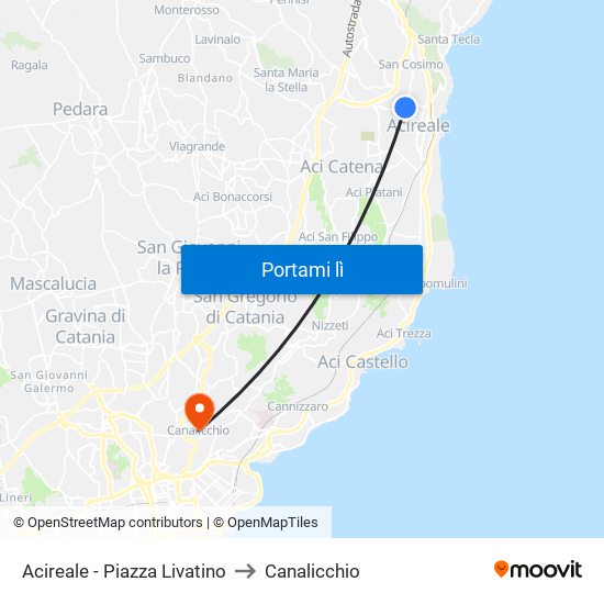 Acireale - Piazza Livatino to Canalicchio map