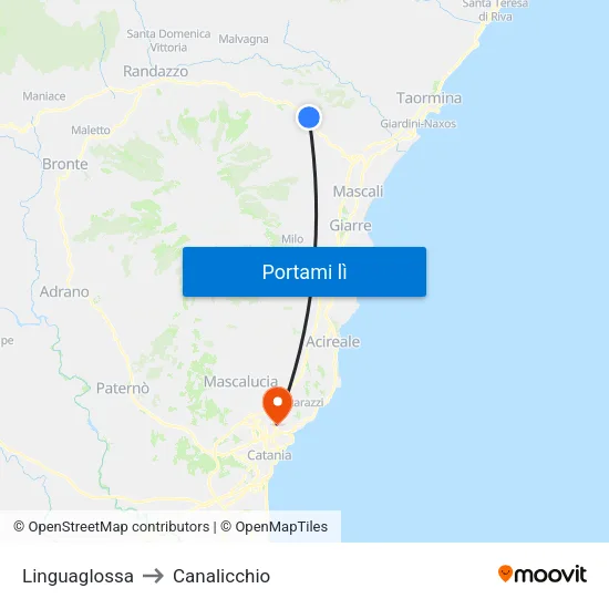 Linguaglossa to Canalicchio map