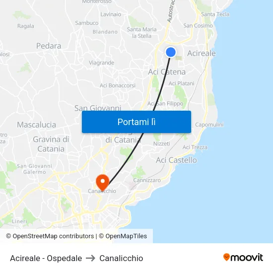 Acireale - Ospedale to Canalicchio map