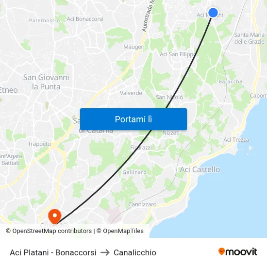 Aci Platani - Bonaccorsi to Canalicchio map