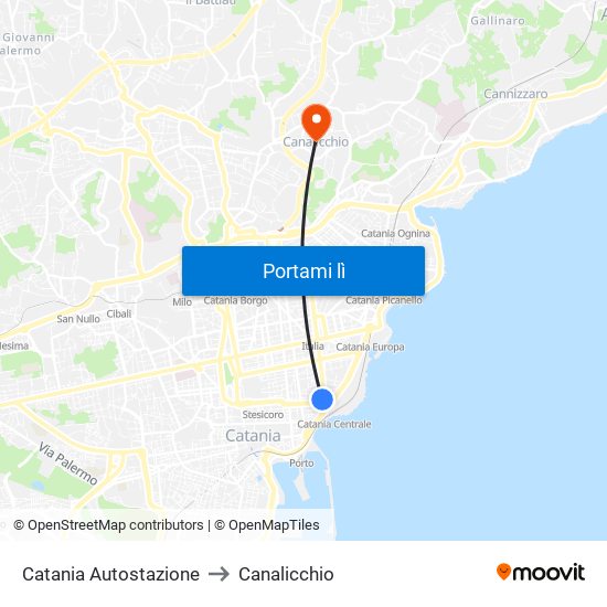 Catania Autostazione to Canalicchio map