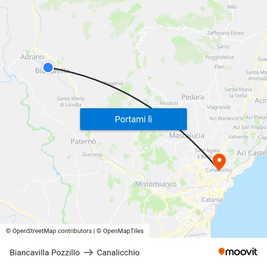 Biancavilla Pozzillo to Canalicchio map