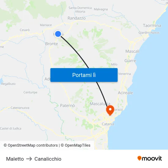 Maletto to Canalicchio map