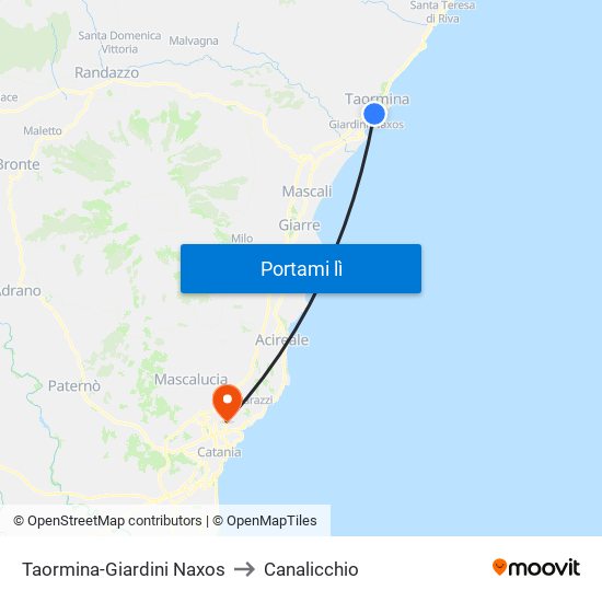 Taormina-Giardini Naxos to Canalicchio map