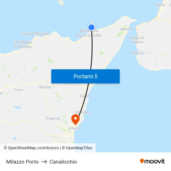 Milazzo Porto to Canalicchio map