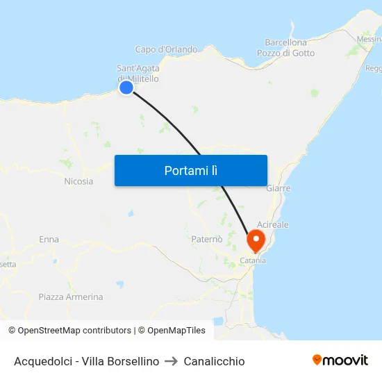 Acquedolci - Villa Borsellino to Canalicchio map