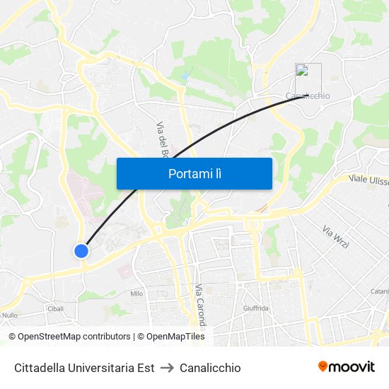 Cittadella Universitaria Est to Canalicchio map