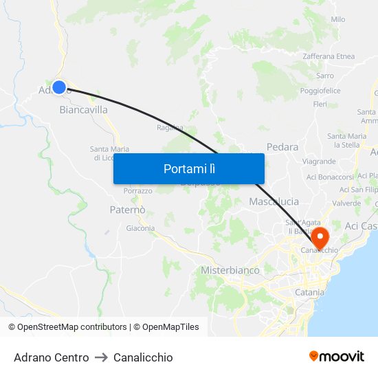 Adrano Centro to Canalicchio map
