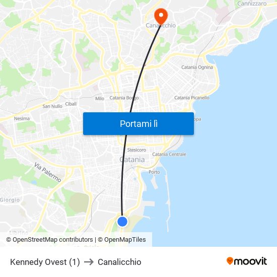 Kennedy Ovest (1) to Canalicchio map