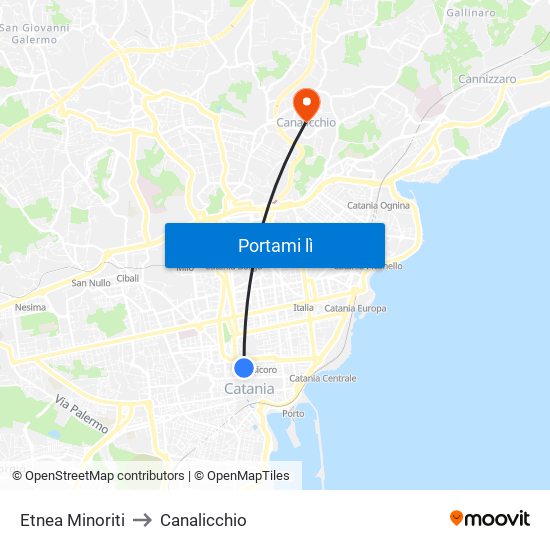 Etnea Minoriti to Canalicchio map