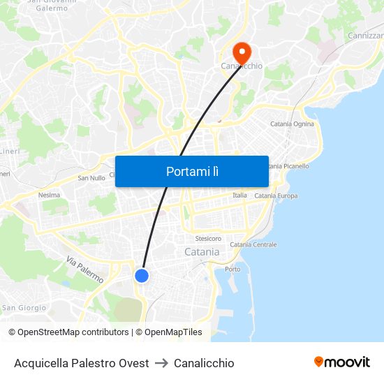 Acquicella Palestro Ovest to Canalicchio map