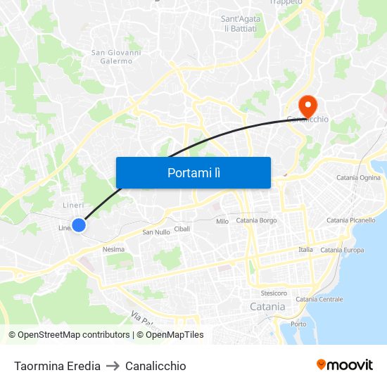 Taormina Eredia to Canalicchio map