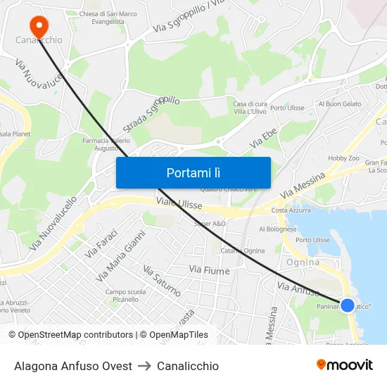 Alagona Anfuso Ovest to Canalicchio map