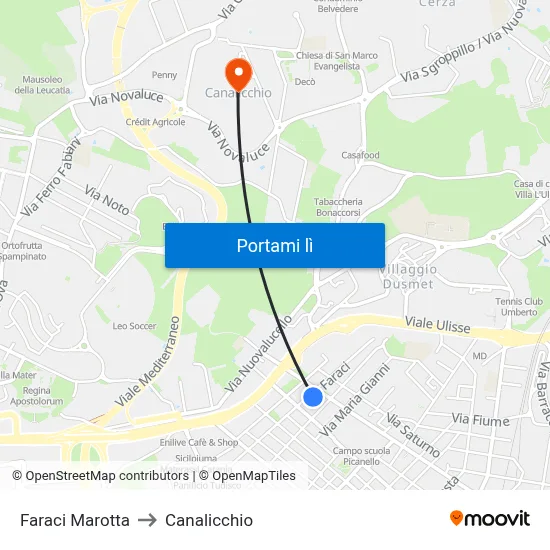 Faraci Marotta to Canalicchio map