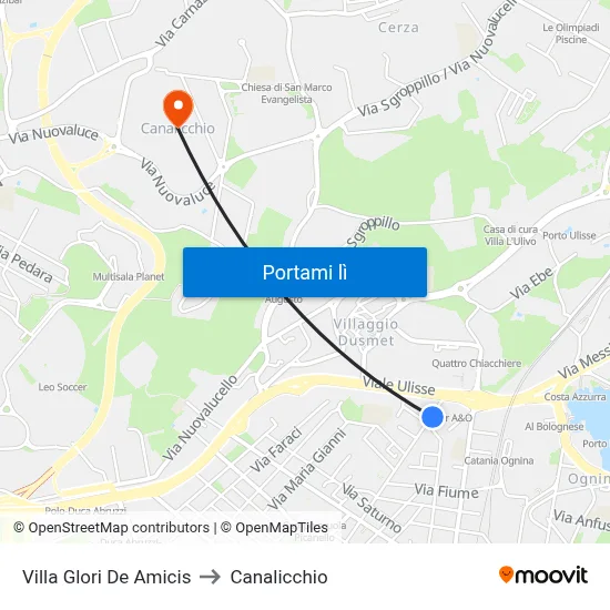 Villa Glori De Amicis to Canalicchio map