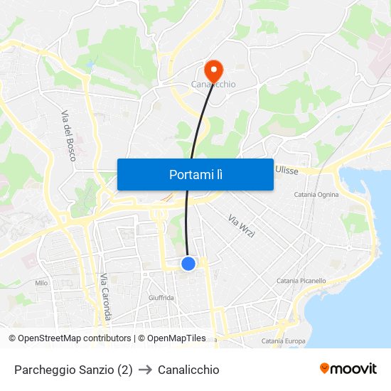 Parcheggio Sanzio (2) to Canalicchio map