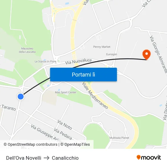 Dell'Ova Novelli to Canalicchio map