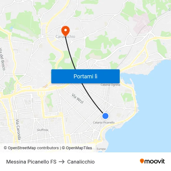 Messina Picanello FS to Canalicchio map