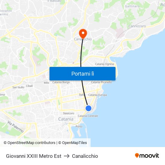Giovanni XXIII Metro Est to Canalicchio map