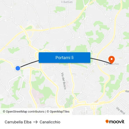 Carrubella Elba to Canalicchio map